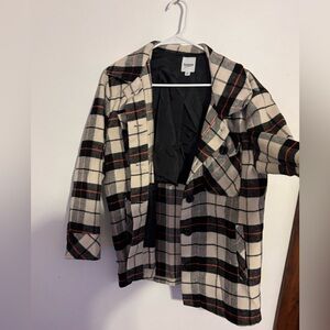 Kensie Black RED and  Cream Plaid Pea Coat
